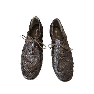 Rocco P. Snakeskin Leather Oxford Shoes Brown Sz 37.5/7
